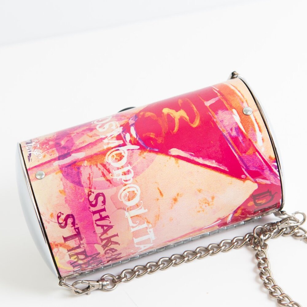 Little Earth Unique Metal Purse Cosmopolitan Theme Chain Strap Bag Pink Purple - Picture 2 of 9